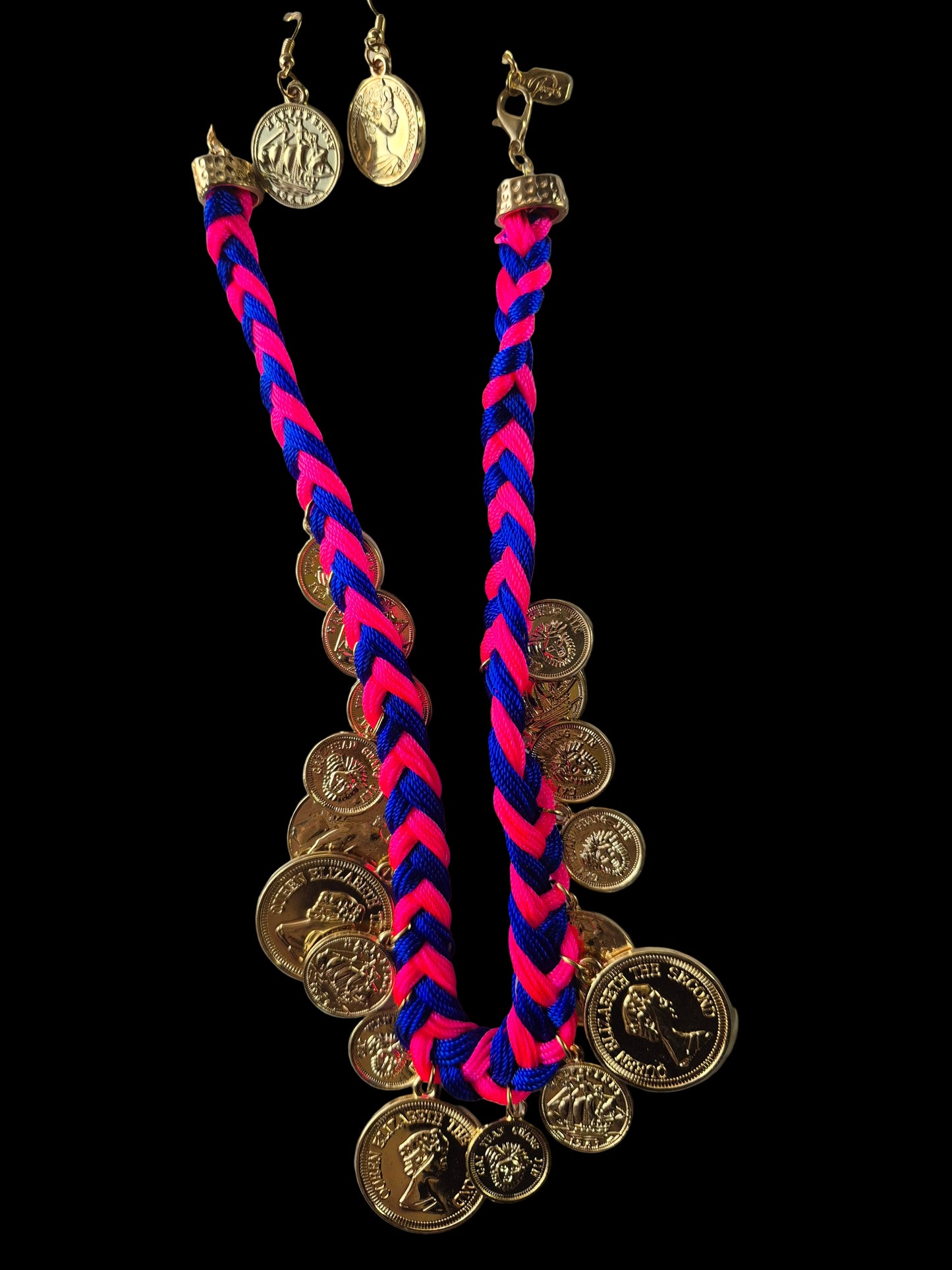 Coin Necklace pink blue