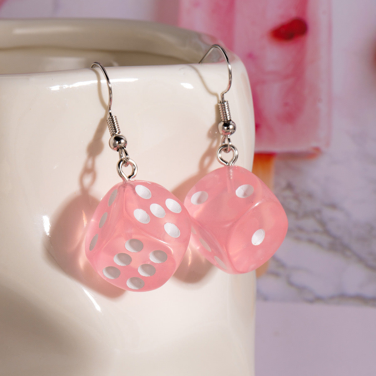 Pink Dice Earrings