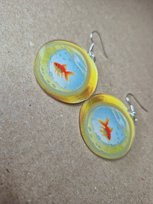 Gold fish lemon earrings