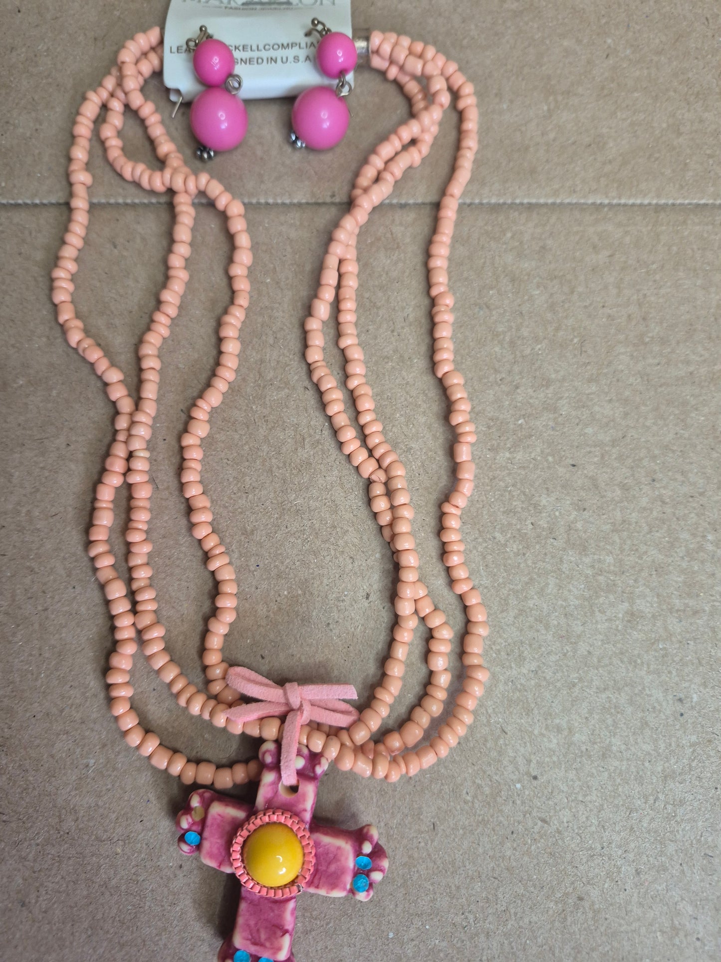 Pink Cross Necklace earring set